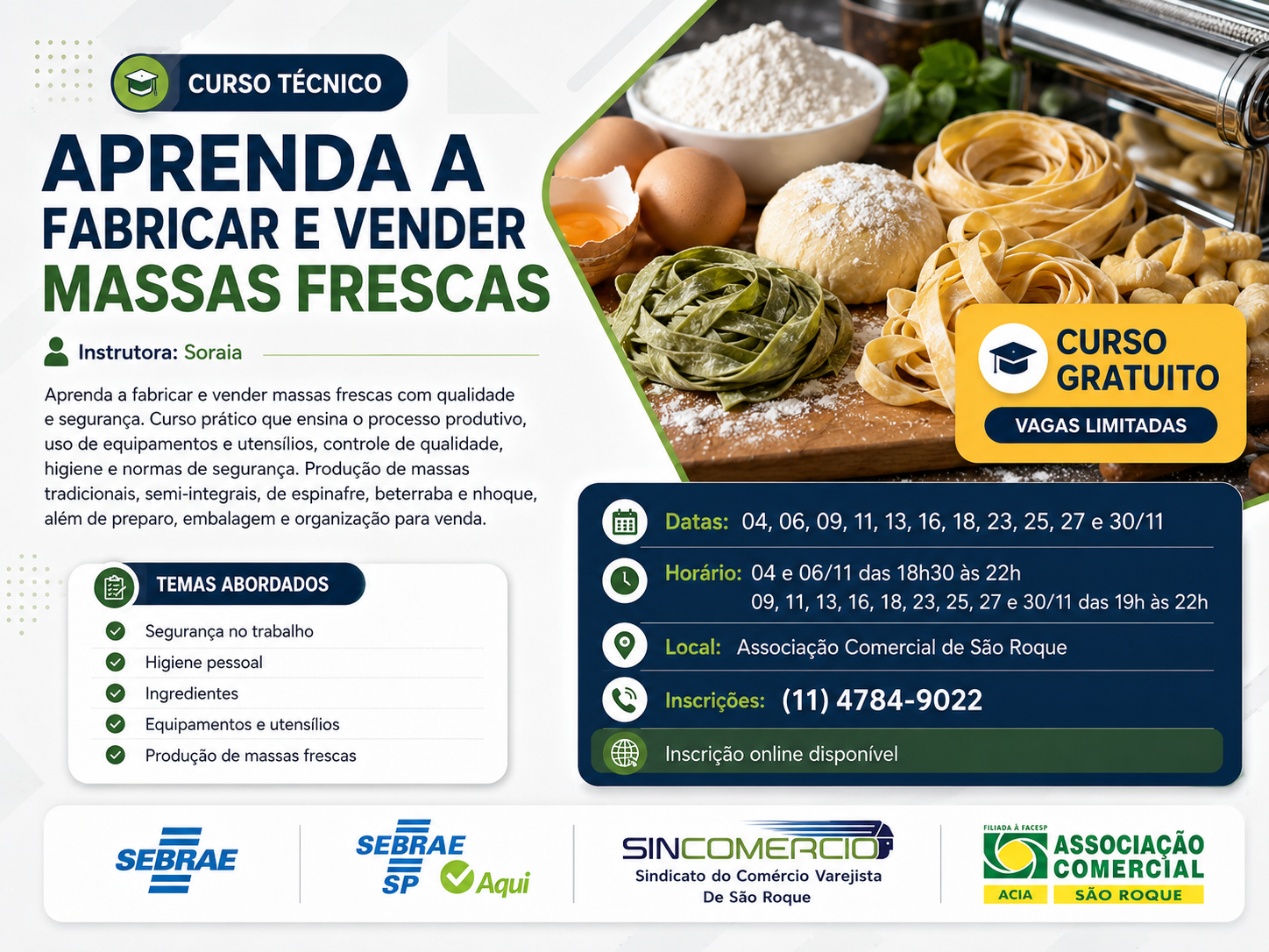 Cartaz do curso de fabricação e venda de massas frescas